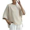 thumbnail image 3 of Women's Short Sleeve V Neck T-Shirt Tops Blouses Tees Loose Fit Crewneck Solid Color Casual Daily Wear Vacation Travel Loungewear Fashion Essential Gift for Women | CSEONE,Beige Free Size, 3 of 7
