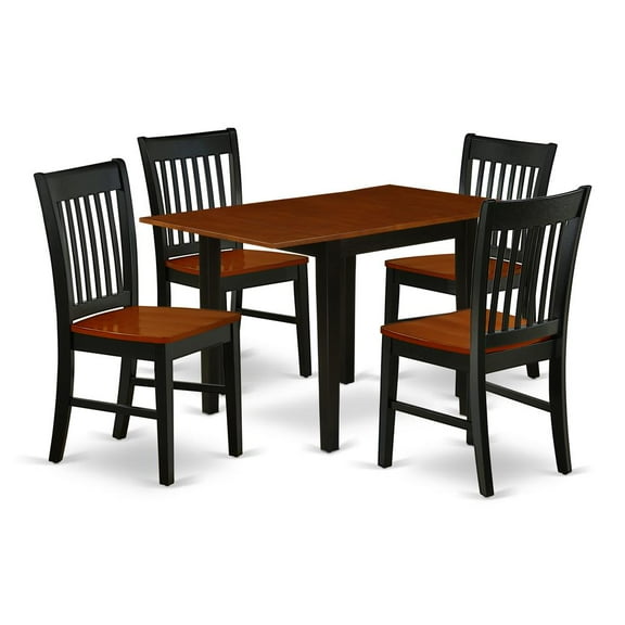 East West Furniture Norden 5-piece Dining Set with Slat Back in Black/Cherry