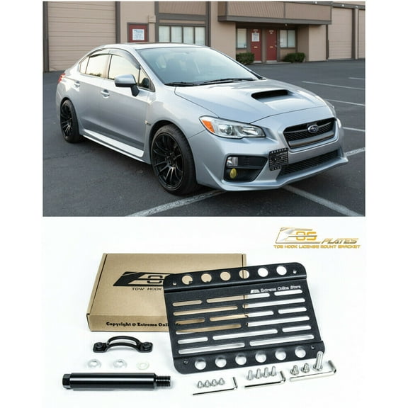 Extreme Online Store Replacement for 2015-2017 Subaru WRX & STi | EOS Plate Version 1 Mid Sized Front Bumper Tow Hook License Plate Relocator Mount Bracket Tow-240