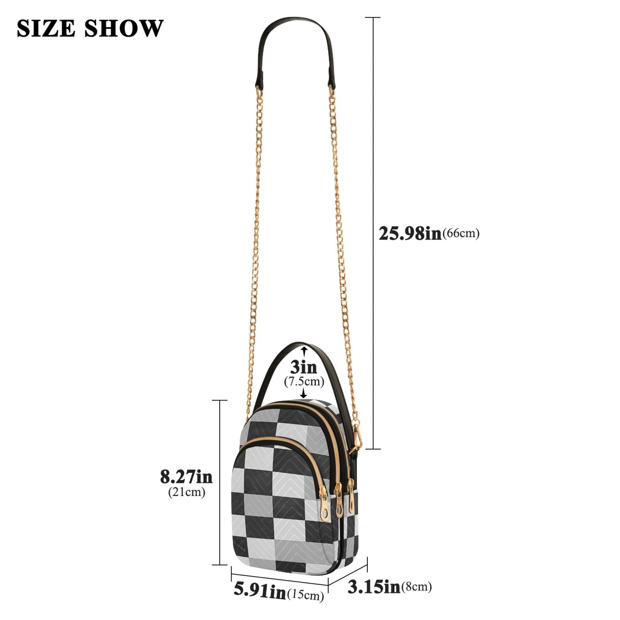 FORMRS Crossbody Bag for Women Quilted Travel Shoulder Cell Phone Purse with Chain Strap Handbag, Black and Gray Plaid Pattern