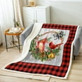 thumbnail image 2 of Rustic Cardinal Bird Throw Blanket Christmas Fleece Blanket For Bed Sofa Couch 40"X50",Farmhouse Red Black Buffalo Plaid Check Sherpa Blanket Soft Warm,Xmas Holiday Flannel Blanket, 2 of 6