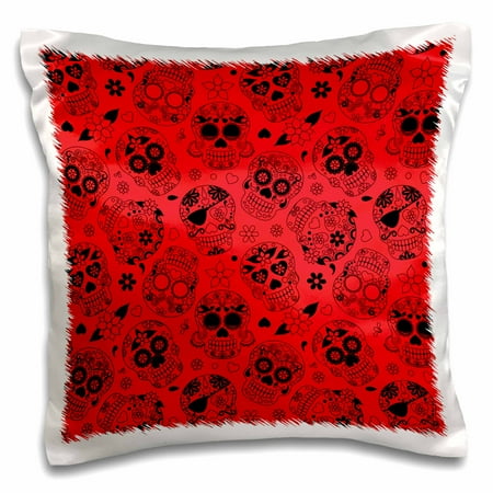 - 3dRose Black and Red Sugar Skulls Pattern, Pillow Case, 16 by 16-inch