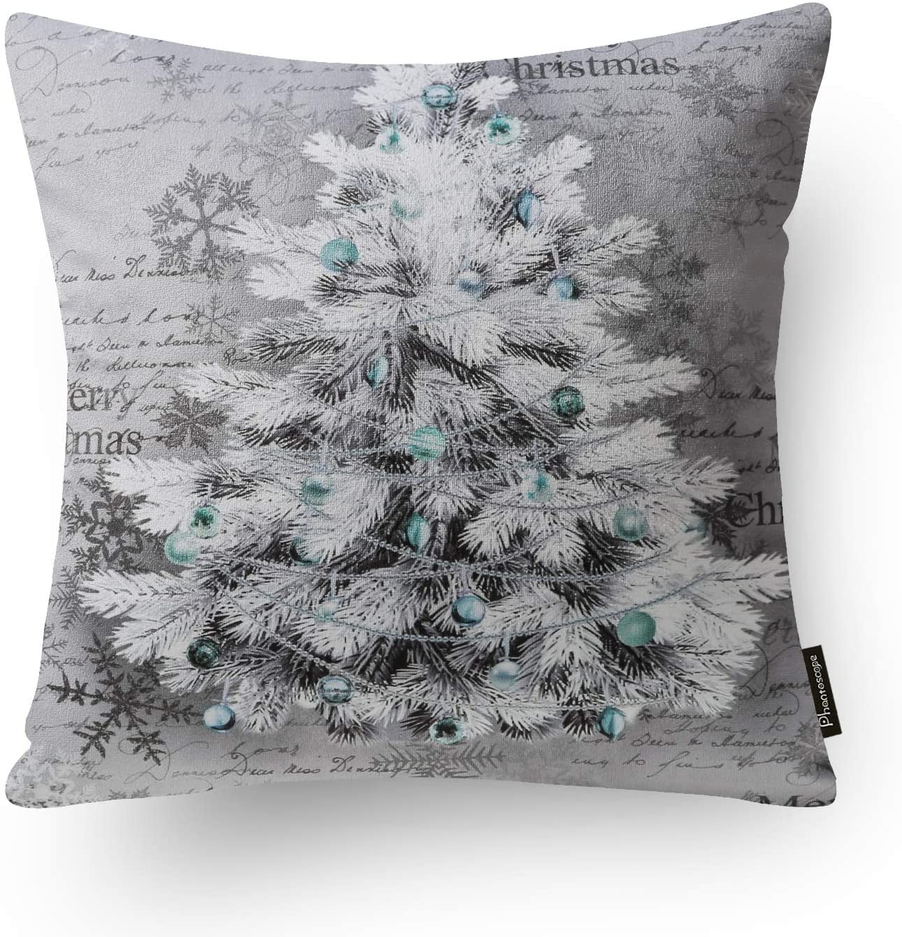 Phantoscope Merry Christmas Velvet Embroidered Decorative Throw Pillow, Blue and Gray, 18" x 18",Set of 4