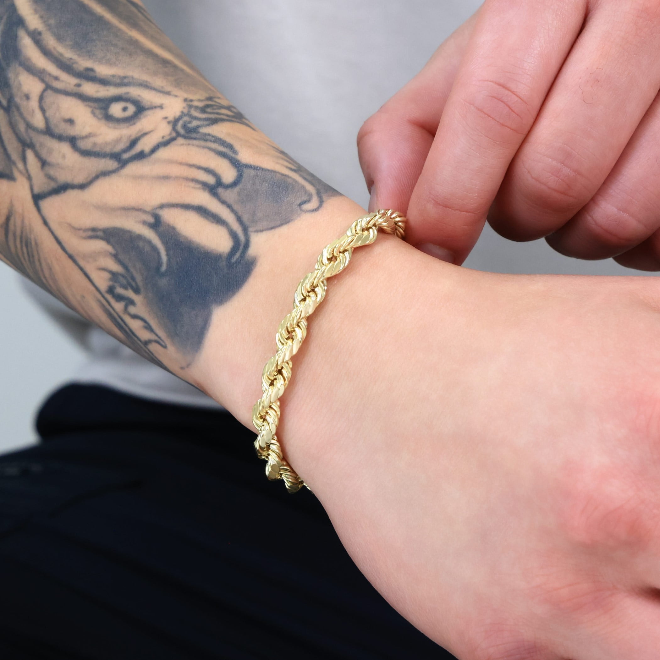 Nuragold 14k Yellow Gold 7mm Rope Chain Diamond Cut Bracelet (7.5"-9") Italian Jewelry for Men