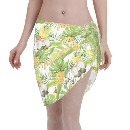 Qekee Gnome and Pineapple Women s Short Sarongs Cover Ups Sheer Bikini Wraps for Swimwear
