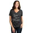 thumbnail image 2 of Thread Tank Living On A Prayer Women's Relaxed V-Neck T-Shirt Tee Charcoal 2X-Large, 2 of 4