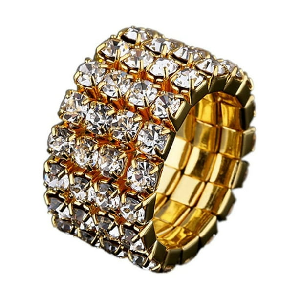 Qarigey Anillo de amistad Diamantes brillantes Símbolo de vínculo eterno Compromiso único Anillo de promesa de boda dorado 4 filas Type3 NO3