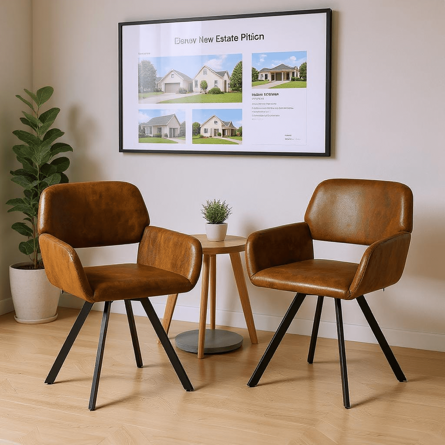 Homy Casa Set of 2 Modern Faux Leather Reception Guest Chairs with Arms for Office, Brown