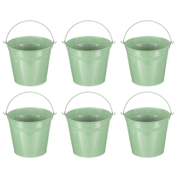 Uxcell 5.9"x5.1" Small Metal Buckets with Handle Mini Galvanized Bucket Colorful Easter Buckets Light Green 6 Pcs