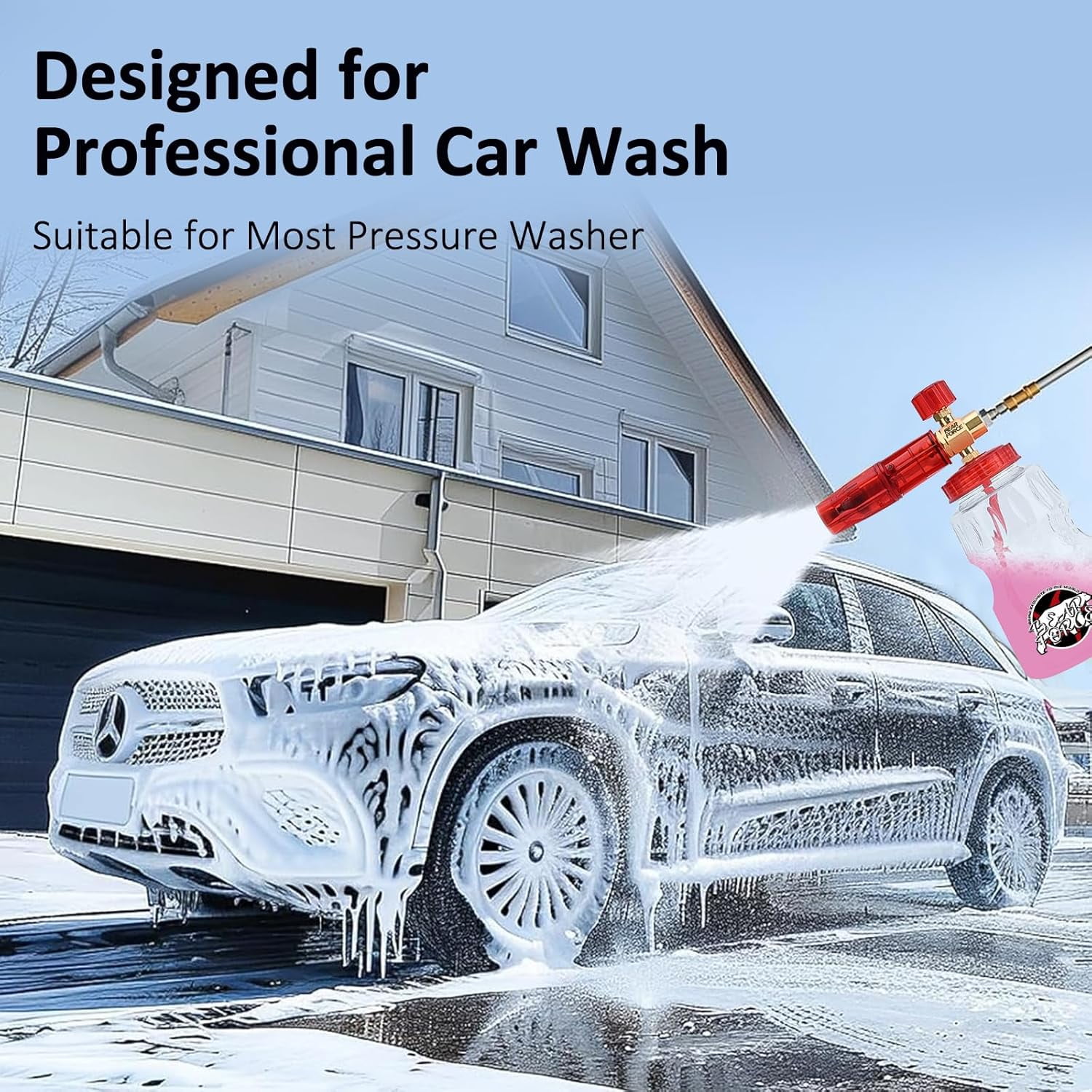 Bear Force Brass Foam Cannon for Pressure Washer with 1/4" Quick Connect, 360° Adjustable Snow Foam Sprayer, 1.25mm & 1.10mm Orifice Nozzle, 32 oz Bottle for Car Wash