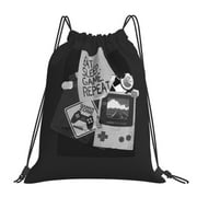 TEQUAN Drawstring Backpack Sports Gym Sackpack, Retro GamePad Gamer Zone Stickers Prints Polyester Water Resistant String Bag for Women Men