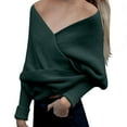 thumbnail image 2 of RXIRUCGD Women's Casual Solid Color Irregular Pullover Solid Color Sweater Shawl( Green ), 2 of 5
