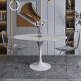 thumbnail image 4 of LeisureMod Verve Mid-Century Modern 48" Round Dining Table with Sintered Stone Top and White Steel Pedestal Base for Dining Room and Kitchen, White, 4 of 10