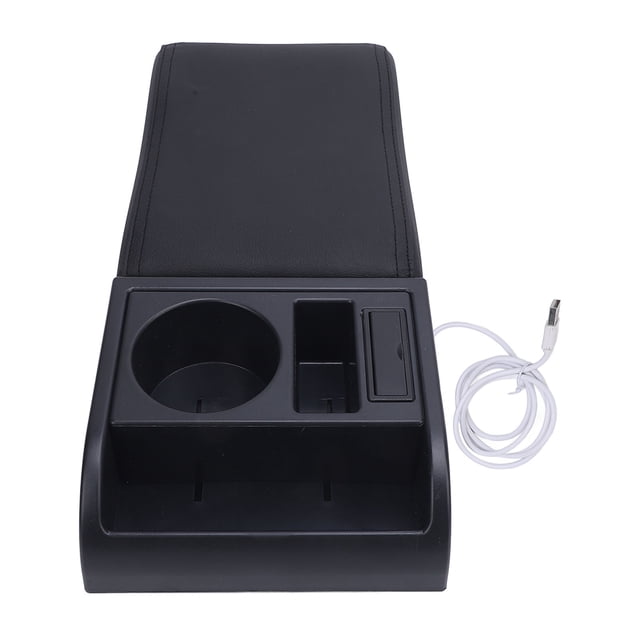 Coussin d'Accoudoir de Console Centrale de Voiture avec Porte-Gobelet et Port USB, Longueur Réglable Housse de Boîte d'Accoudoir de Console Centrale Auto, Protecteur d'Accoudoir, Rallonge de Boîte de Rangement d'Accoudoir
