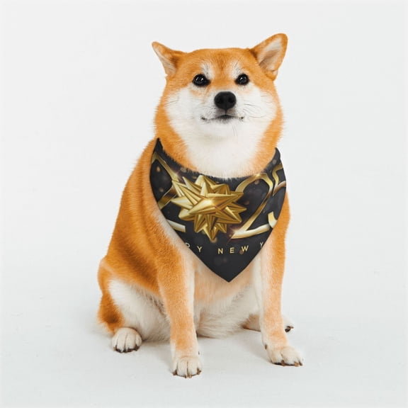 Rateoe 2025 Happy New Year 1 Print Pet Scarf for Dogs and Cats – Stylish Reflective Design, Breathable & Durable Pet Bandana with Quick-Release Buckle-Small