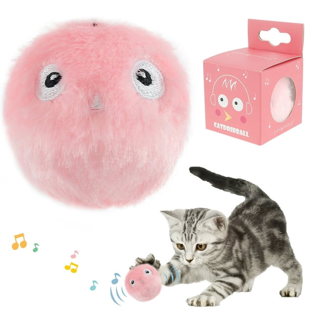 Fluffy Plush Cat Toy Balls Interactive Chirping Balls with 3 Lifelike Animal Chirping Sounds Frog Cricket Bird Kitten Refillable Catnip Toys Cat Kicker Toys for Indoor Cats Exercise