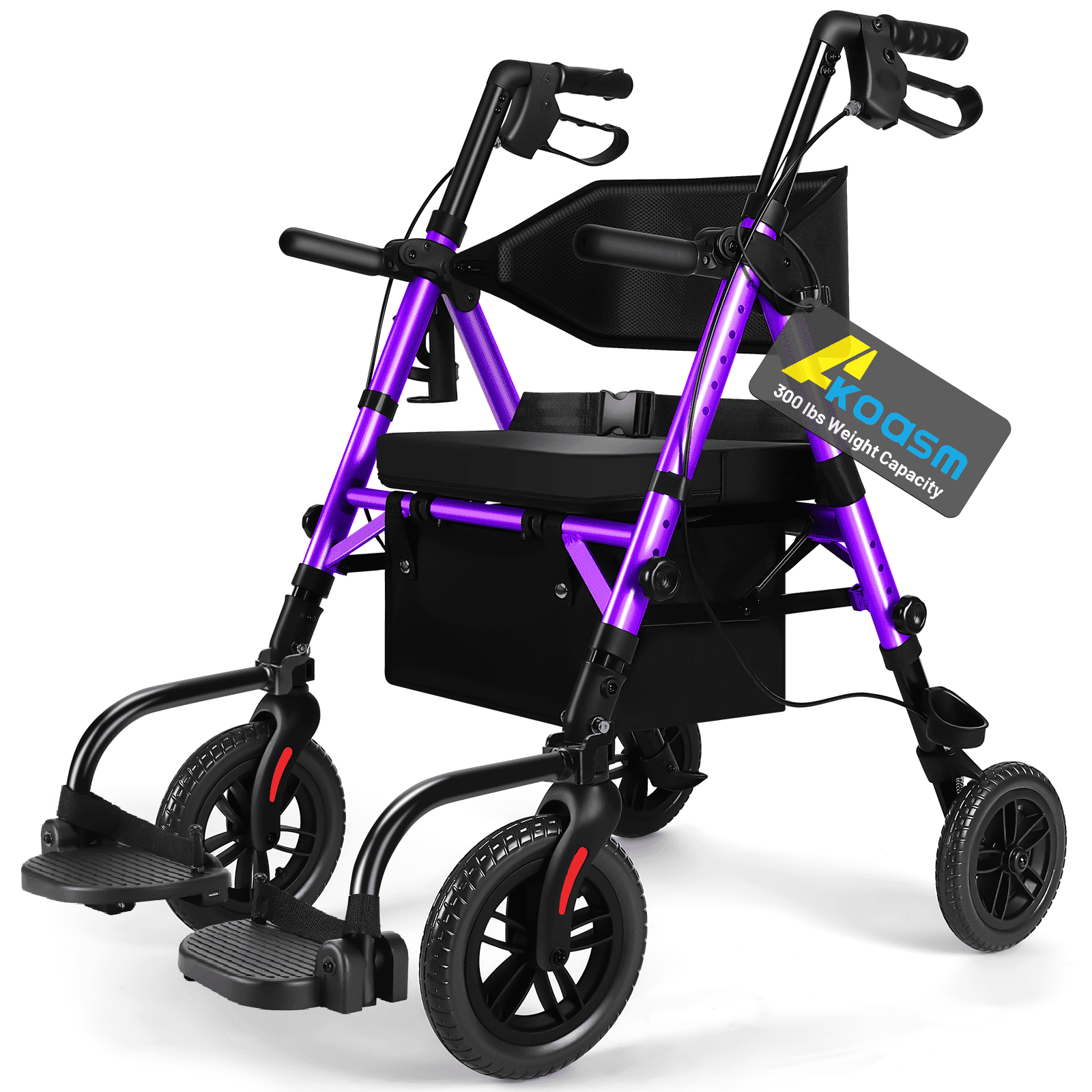Akoasm Foldable Rollator Walker for Seniors with Seat, Lightweight 2 in 1 Rolling Walkers Wheelchair Combo for Adult, Transport Chair with Brakes, Adjustable Seat and Handle, 300 lb. Weight Capacity