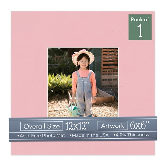 Soft Pink Picture Frame Mat for 12x12 Frames - Fits 6x6 Photos - 1 Mat