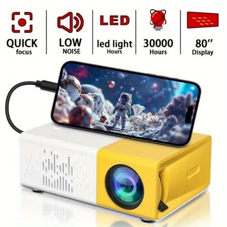 Smart Mini Projector Portable, Home Theater Outdoor Movie Projector, USB/SD/AV/PS4 Compatible, with Audio & Advanced Chipset, Ideal Gift for Kids & Family