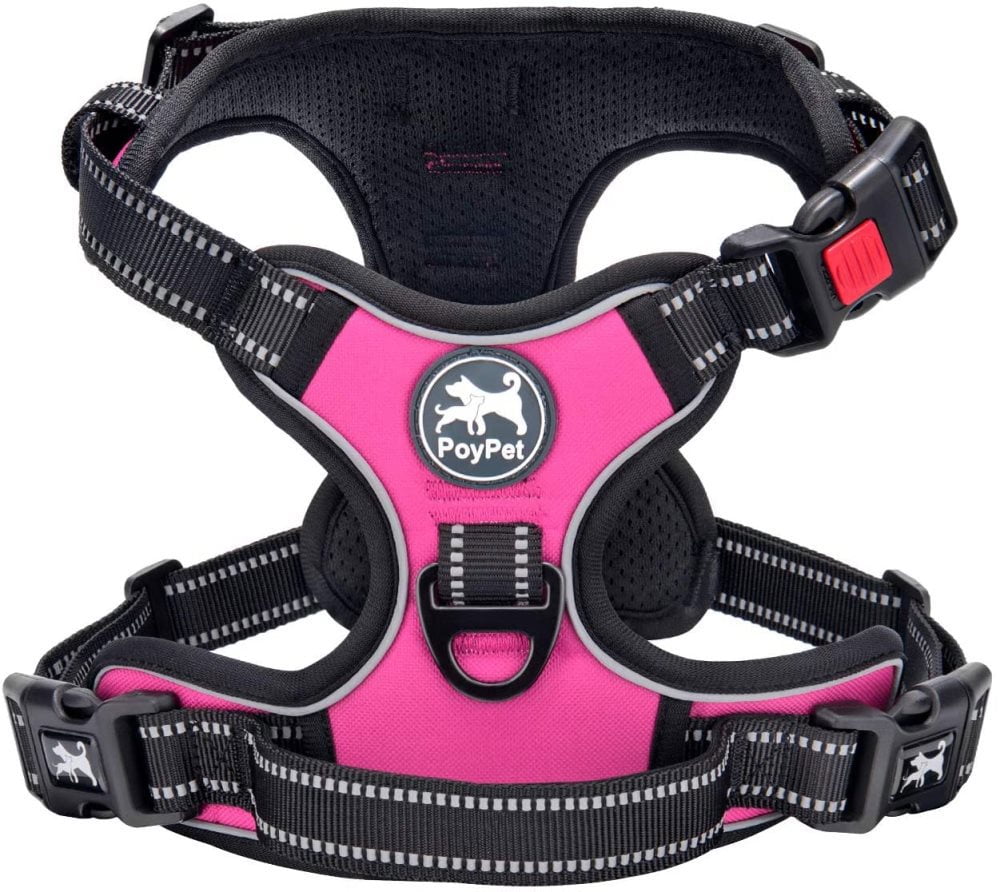 PoyPet No Pull Dog Harness,No Choke Reflective Dog Vest,Adjustable Soft Padded Pet Harness with Easy Control Handle for Small Medium Large Dogs,Pink M