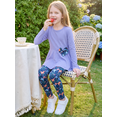 thumbnail image 3 of PatPat Kids Girls Clothes Bowknot Long Sleeve Top Dress Floral Allover Pants Legging 2 Piece Outfits Set Blue Sizes 5-12, 3 of 11