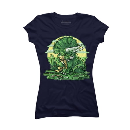 Triceratops Dinosaur Hugging Pet Dog Juniors Navy Blue Graphic Tee - Design By Humans  M