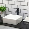 thumbnail image 4 of Kichae Fregadero cuadrado de 15 x 15 para baño, porcelana, cerámica, blanco, lavabo sobre encimera, moderno fregadero para gabinete, lavabo, hotel, lavabo artístico, lavabo para el hogar, 4 of 7