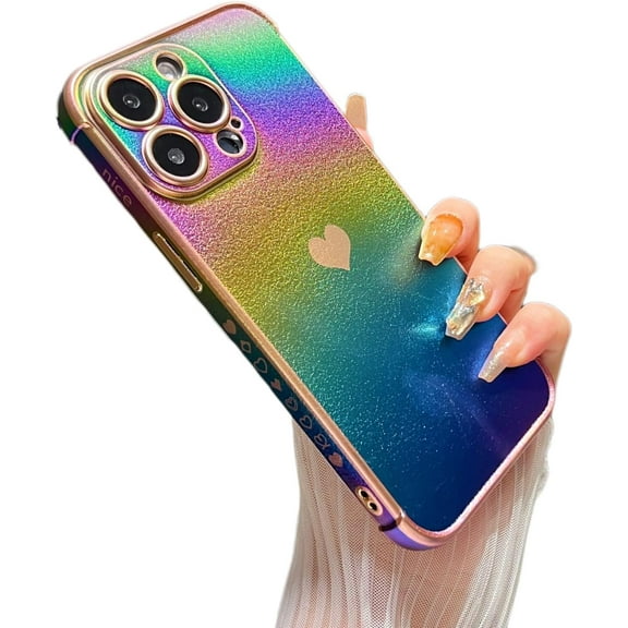 MYKOMI for iPhone 11 Pro Max Case 6.7 inch,Cute Colorful Iridescent Plating Edge Case with Love Hearts Pattern,Camera Lens Protection Shockproof Phone Case for Women Girls
