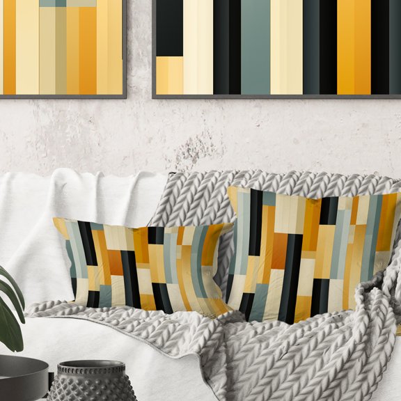 Designart "Pattern with Yellow Striped Lines" Striped Printed Throw Pillow