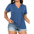 thumbnail image 3 of Plus Size Tops for Women 2Xl Casual Trendy Short Sleeve Tees Summer Dressy Polo V Neck T Shirts Blue, 3 of 6