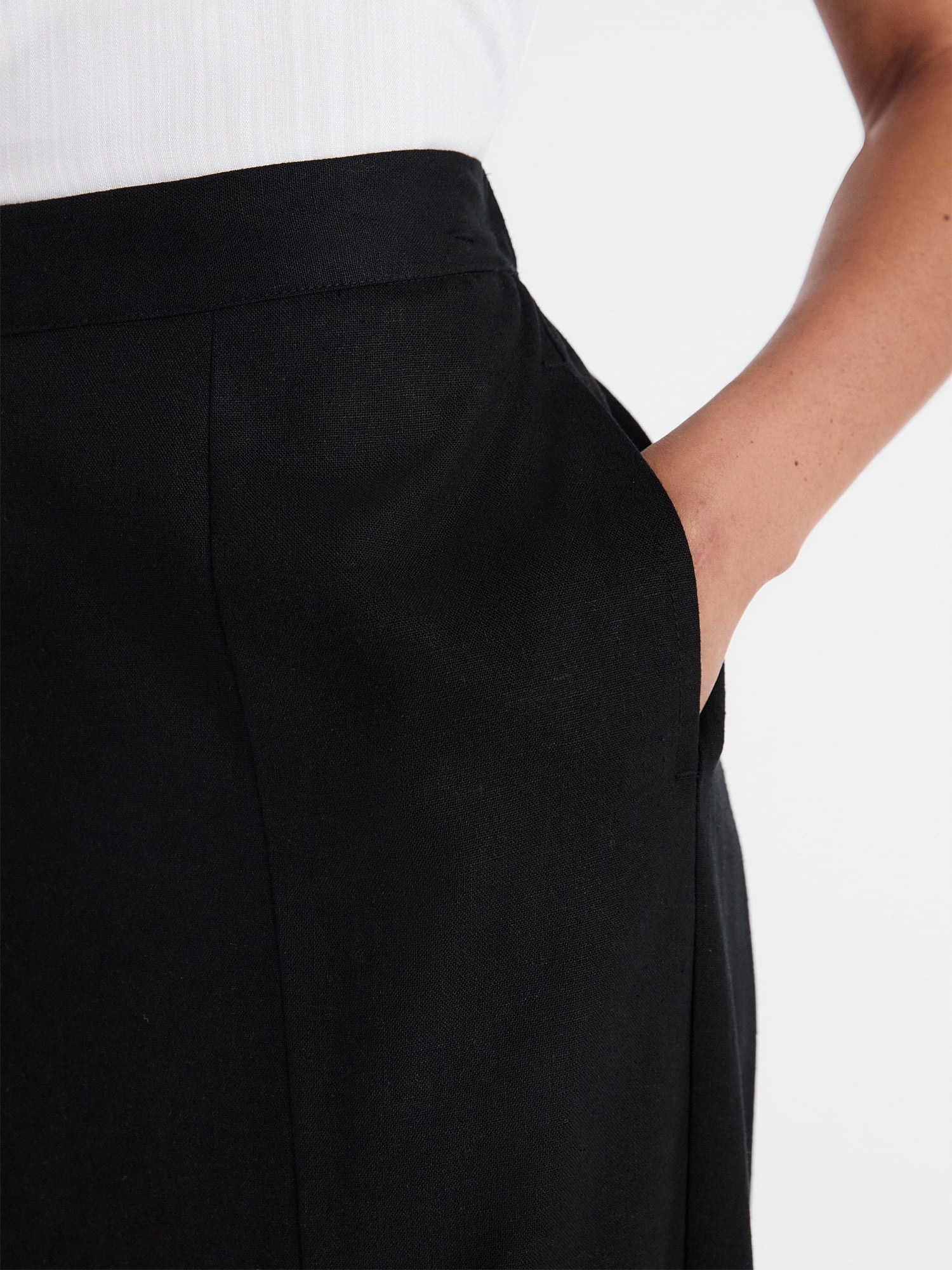 Time and Tru Women's and Women’s Plus Linen Blend Midi Skirt with Side Slit, Sizes XS-XXXL
