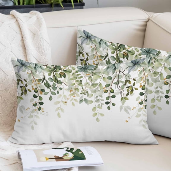 Sage Green Eucalyptus Leaves Pillow Covers 24"x36", Spring Botanical Floral Soft Brushed Microfiber Breathable Throw Pillow Covers, Pillowcase with Zipper for Couch Sofa Bedroom Living Room