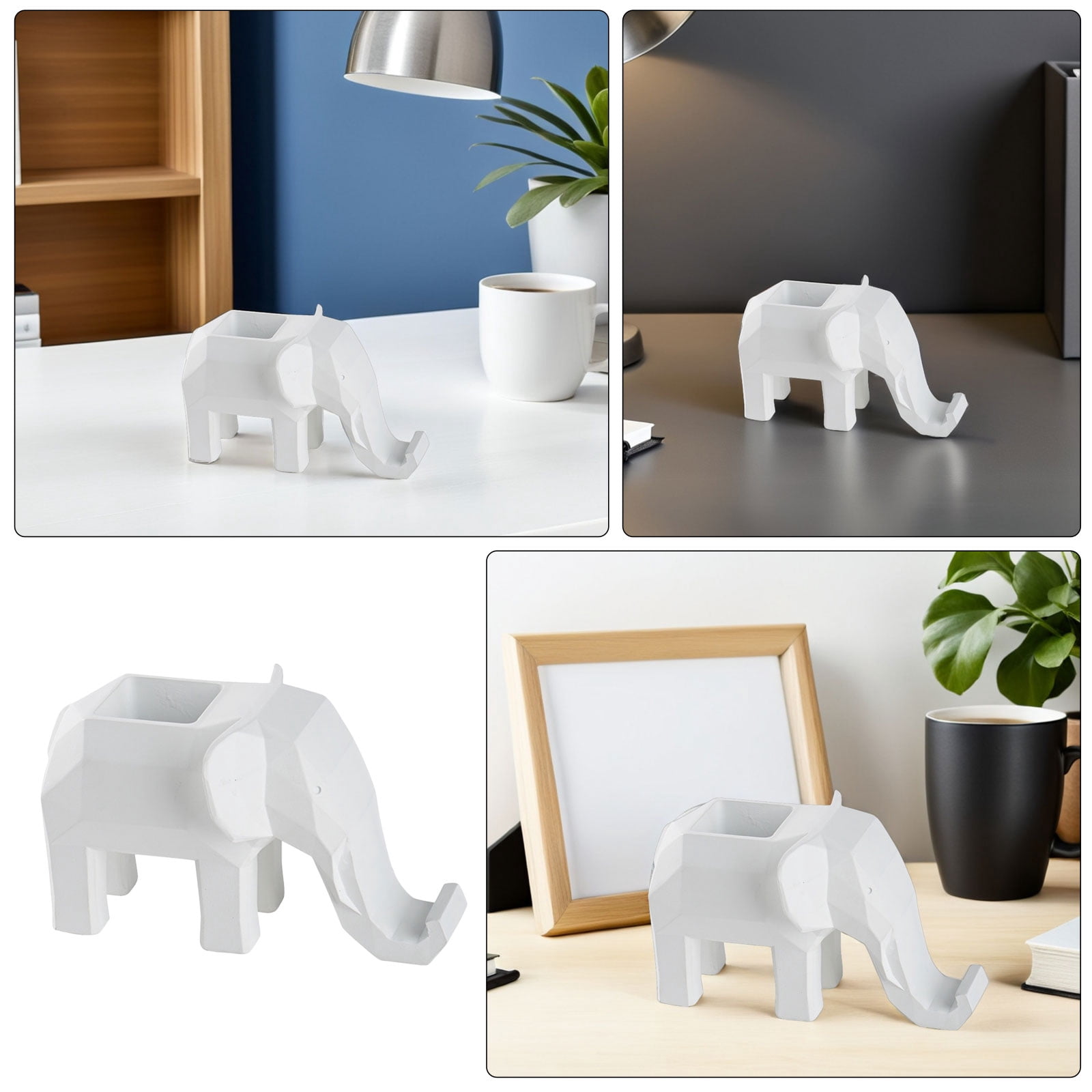 OUNONA Resin Elephant Desk Organizer with Phone Holder, Multifunctional Office and Home Desk Accessory