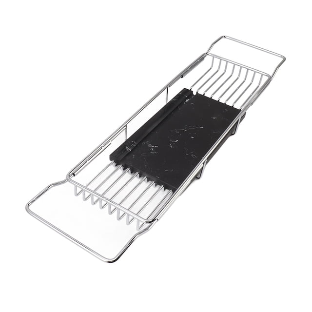 Plateau Porte-Baignoire avec Tablettes Extensibles, Plateau de Service pour Baignoire en Marbre et Acier Inoxydable, Conception Rétractable