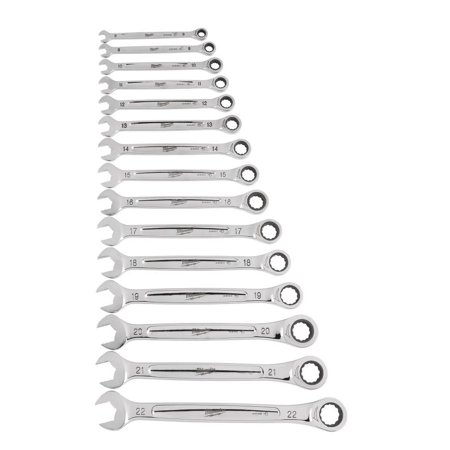 UPC: 0045242515974 | Milwaukee 48-22-9516 – 15-Piece Metric 12-Point Straight Head Ratcheting Combination Wrench Set with Storage Tray