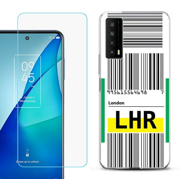 Slim-Fit Gel TPU Phone Case for TCL Stylus 5G, with Tempered Glass Screen Protector, by OneToughShield ® - Airport Tag / London