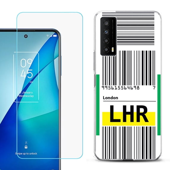 Slim-Fit Gel TPU Phone Case for TCL Stylus 5G, with Tempered Glass Screen Protector, by OneToughShield ® - Airport Tag / London