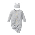 thumbnail image 1 of Baby Boy Girl Knit Sweater Romper Solid Color Long Sleeve Button Jumpsuit Bodysuit Overall with Hat, 1 of 6