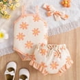 thumbnail image 2 of TZEWGL Outfit Sets For Child Fashion Sleeveless Ruffles Ribbed Romper Bodysuit Prints Shorts With Headbands 3Pcs For Kids size 6-12M, 2 of 8