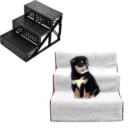 Jaxpety White Pet Stairs Removable Washable Pets Ramp Ladder 3 Steps Indoor Dog Cat Steps for Puppies Up to 55 (Best Dog Steps For Small Dogs)