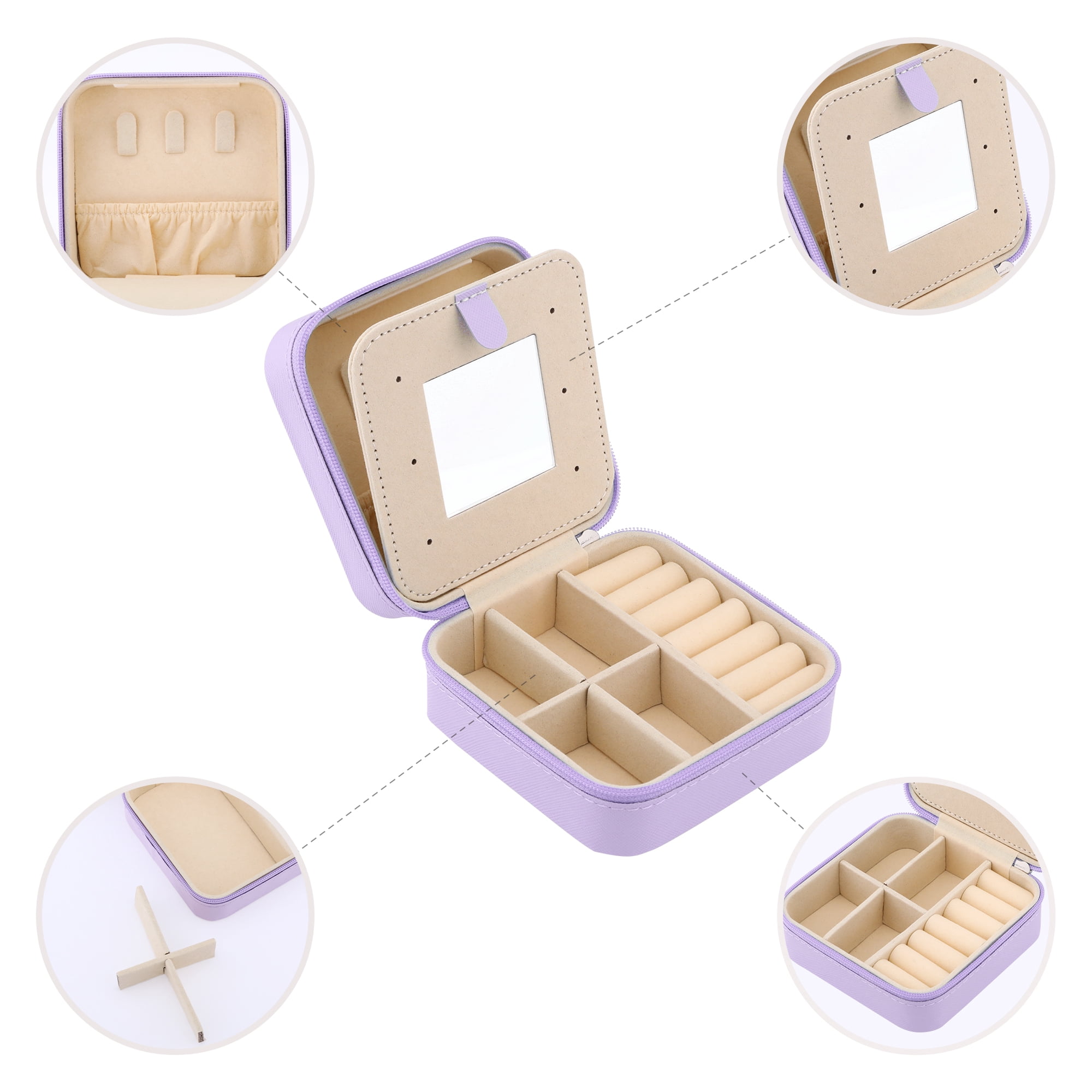 Unique Bargains Mini Travel Jewelry Box with Mirror Purple