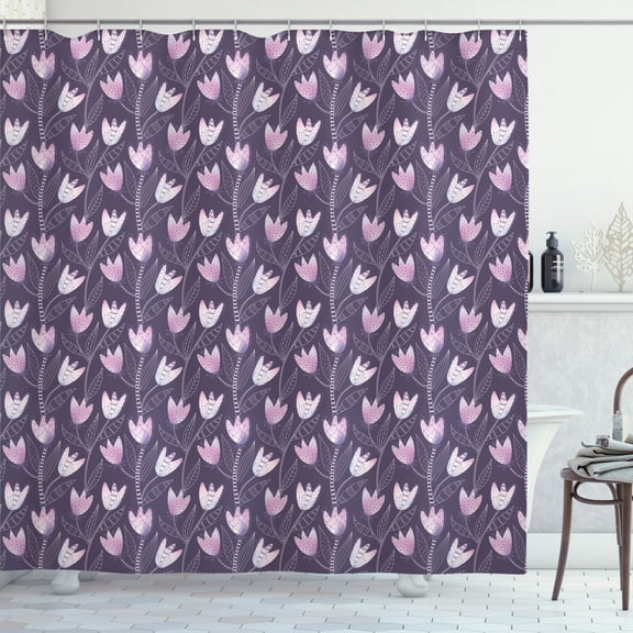 Ambesonne Floral Shower Curtain, Tulips Inspired Flower, 69"Wx84"L, Purple Pale Mauve