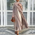 thumbnail image 2 of TIERPOP Women Muslim Long Sleeve Flowy Maxi Cardigan Islamic Open Front Kimono Abaya Robe Turkey Kaftan Solid Color Belted Loose Dubai Cover Up Dress, 2 of 17