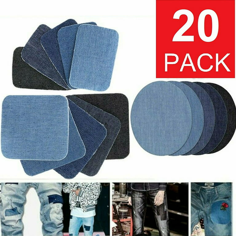 20pcs Iron-On Patches Jean Patches Denim Fabric Patches No-Sew Mending Cloth Knee Pant Patches 4 Sizes for Kids Women Men & Clothing, Size: Small