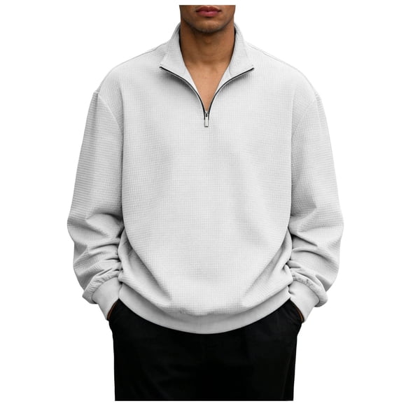 Ketyyh-chn99 Mens Golf Shirt Moisture Wicking Men's Long Sleeved Sweater Solid Color Half Zipper Long Sleeved Sweater Size for XL,White