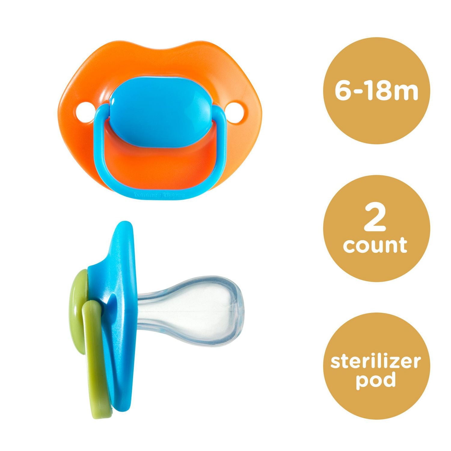 Sucettes de la gamme FunBrights de Tommee Tippee, avec boîte de stérilisation (6-18m, 2 pièces)