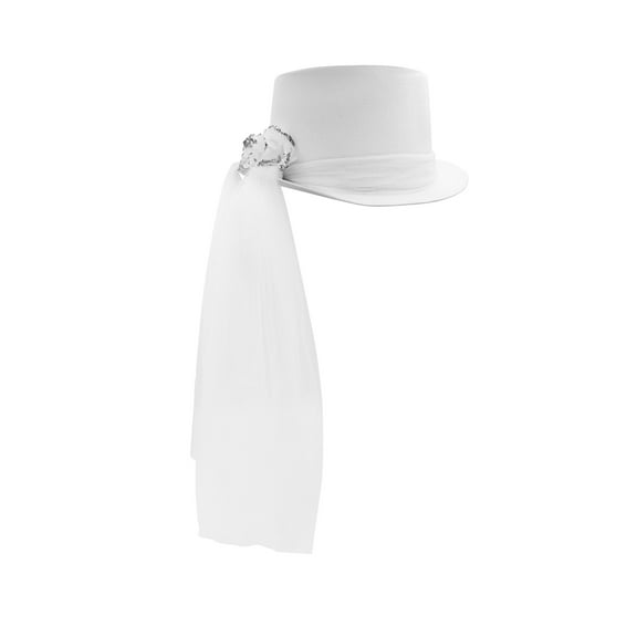 Nicky Bigs Novelties Adult White Top Hat With Veil Rose Flower Accent Halloween Costume Accessory