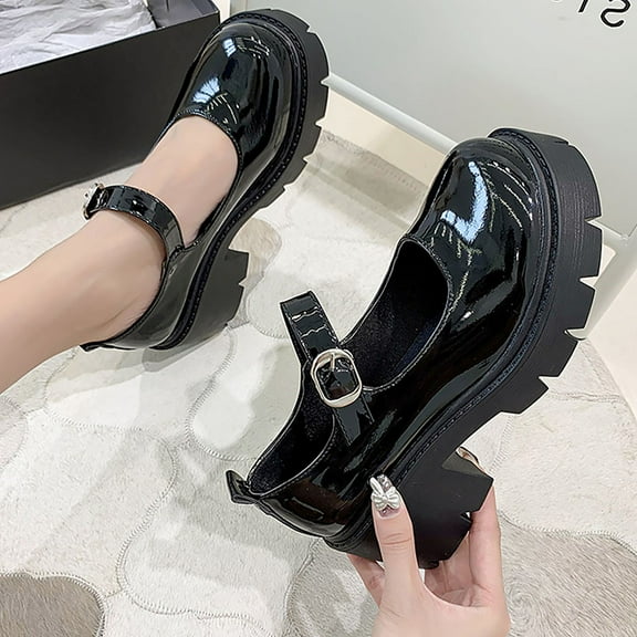 WHAMVOX 1 Pair of Chunky Heels Shoes Retro Buckle Platform Shoes Women's Autumn Shoes