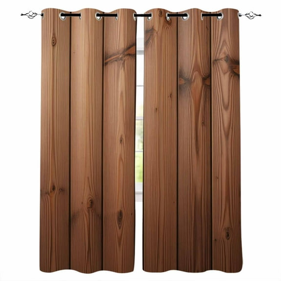 Fsddascl Brown Wooden Grain Blackout Curtains for Bedroom/Living Room, Thermal Insulated Kitchen Curtains, Farmhouse Country Vintage Texture Grommet Darkening Window Treatment Drapes 52"x72"x2