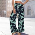 thumbnail image 2 of WTOBBY Women's Printed Wide Leg Pants with Floral High Waist Drawstring Loose Casual Trousers and Functional Pockets for Everyday Fashion ,Mint Green L, 2 of 6
